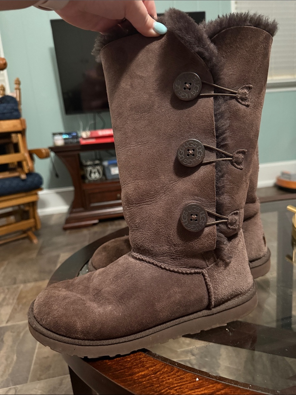 UGG Women's Tall Button Suede Boots - Dark Brown